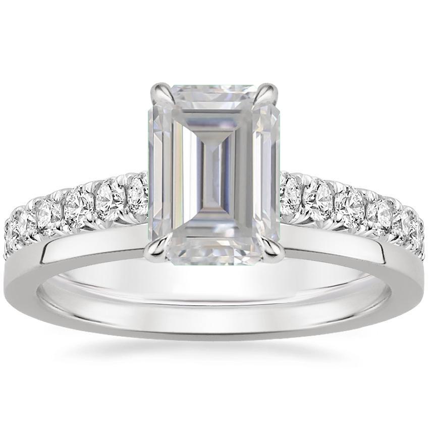 18KW Moissanite Sienna Diamond Ring (2/5 ct. tw.) with Petite Quattro Diamond Ring, top view