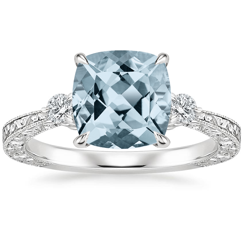 Aquamarine Bristol Diamond Ring in 18K White Gold