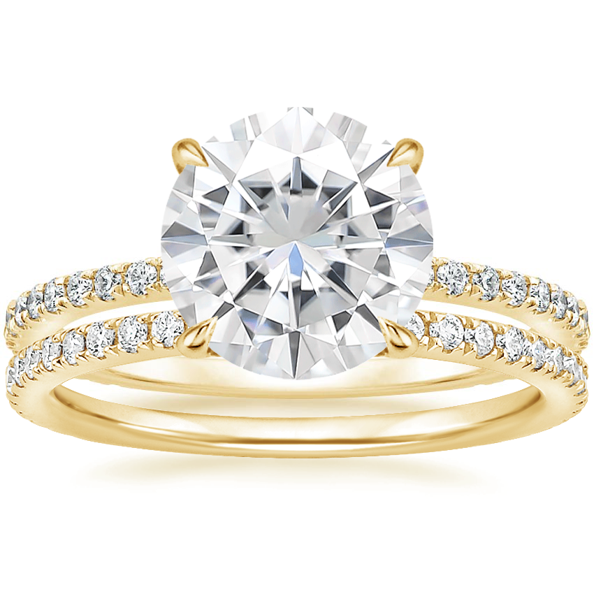18KY Moissanite Demi Diamond Ring with Luxe Ballad Diamond Ring, top view