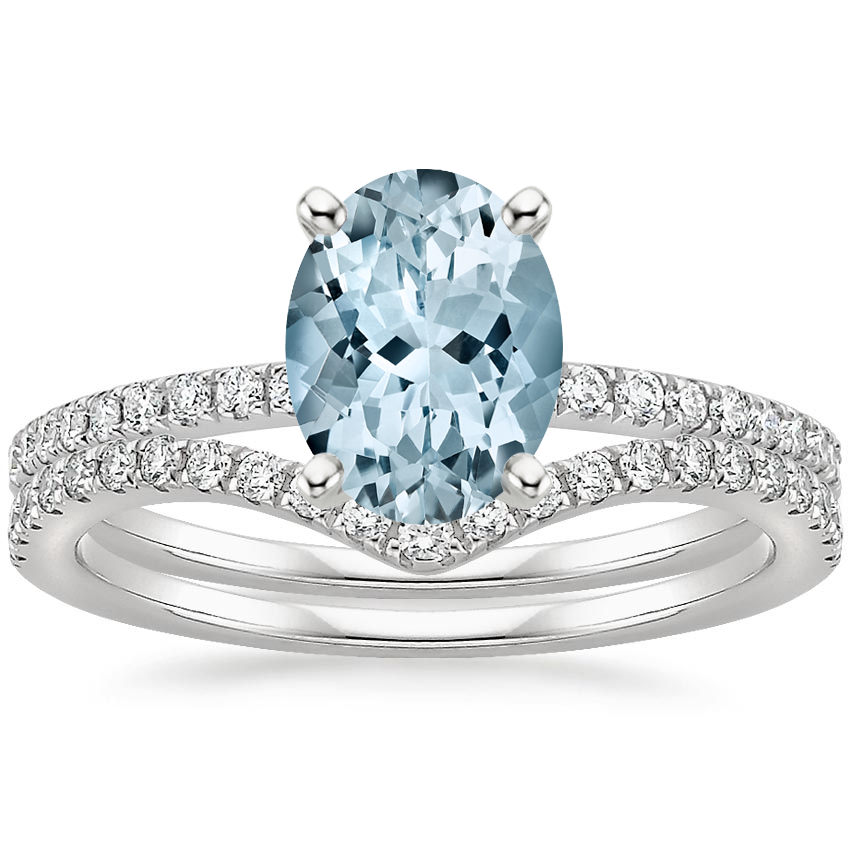 18KW Aquamarine Ballad Diamond Ring (1/8 ct. tw.) with Flair Diamond Ring (1/6 ct. tw.), top view