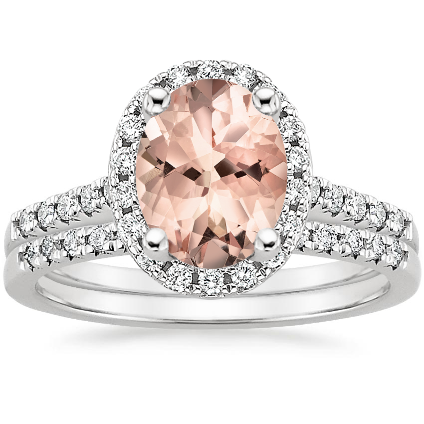 18KW Morganite Odessa Diamond Ring (1/5 ct. tw.) with Sonora Diamond Ring (1/8 ct. tw.), top view
