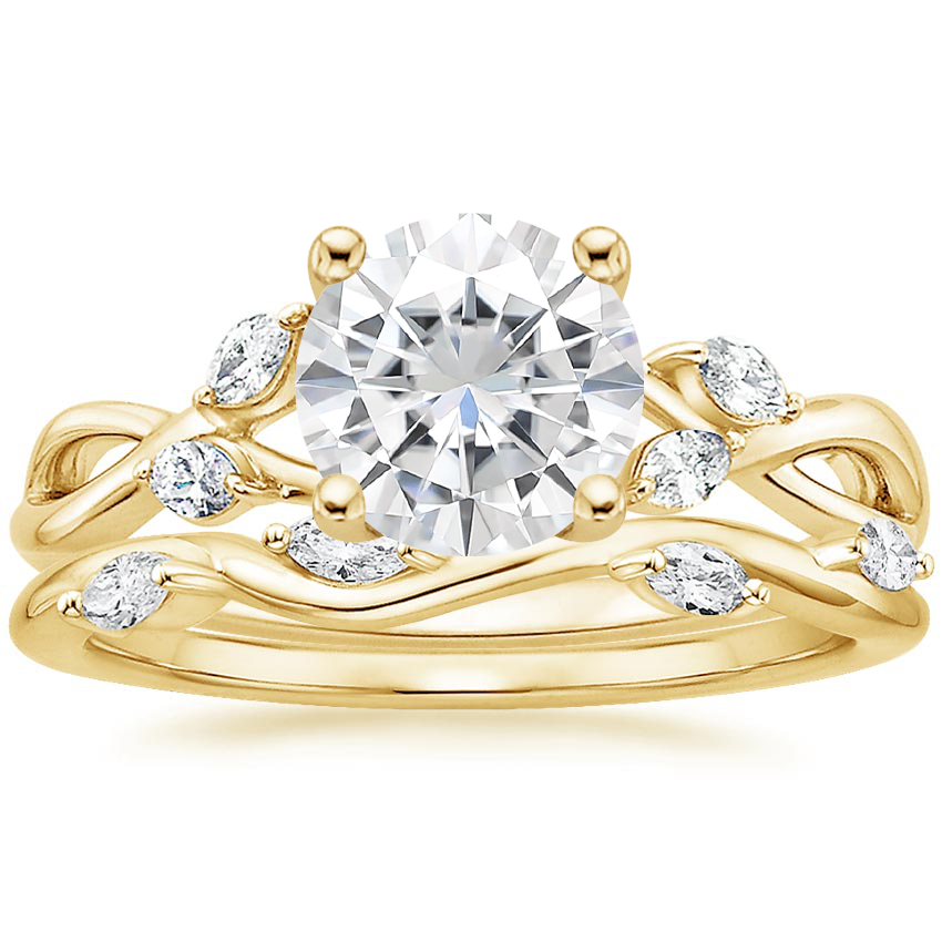 18KY Moissanite Willow Diamond Ring (1/8 ct. tw.) with Winding Willow Diamond Ring (1/8 ct. tw.), top view