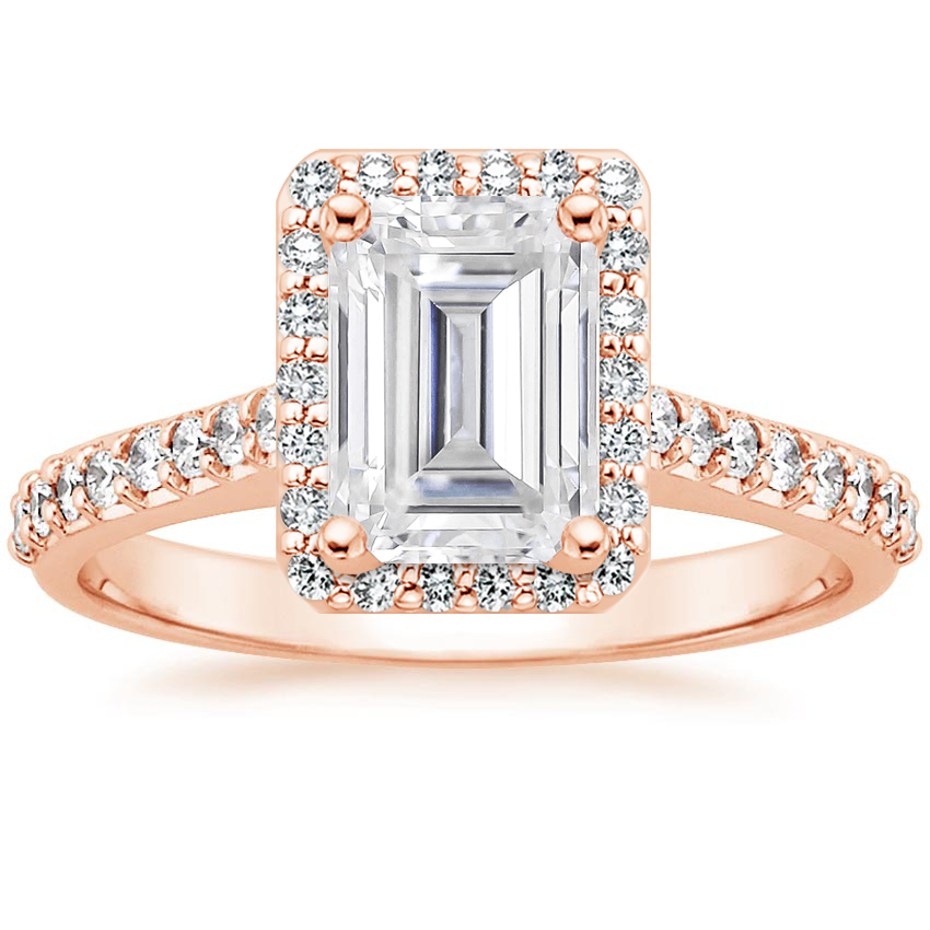 Moissanite Halo Diamond Ring with Side Stones (1/3 ct. tw.) in 14K Rose ...