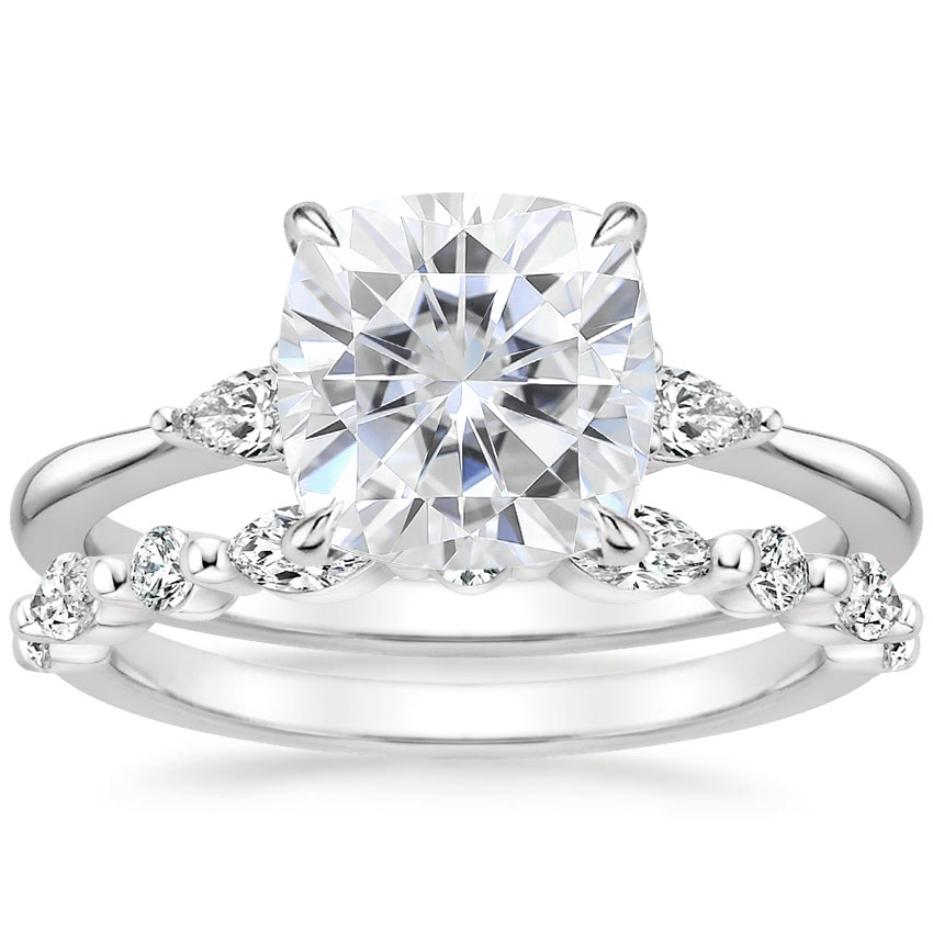 PT Moissanite Aria Diamond Ring (1/10 ct. tw.) with Versailles Diamond Ring (3/8 ct. tw.), top view