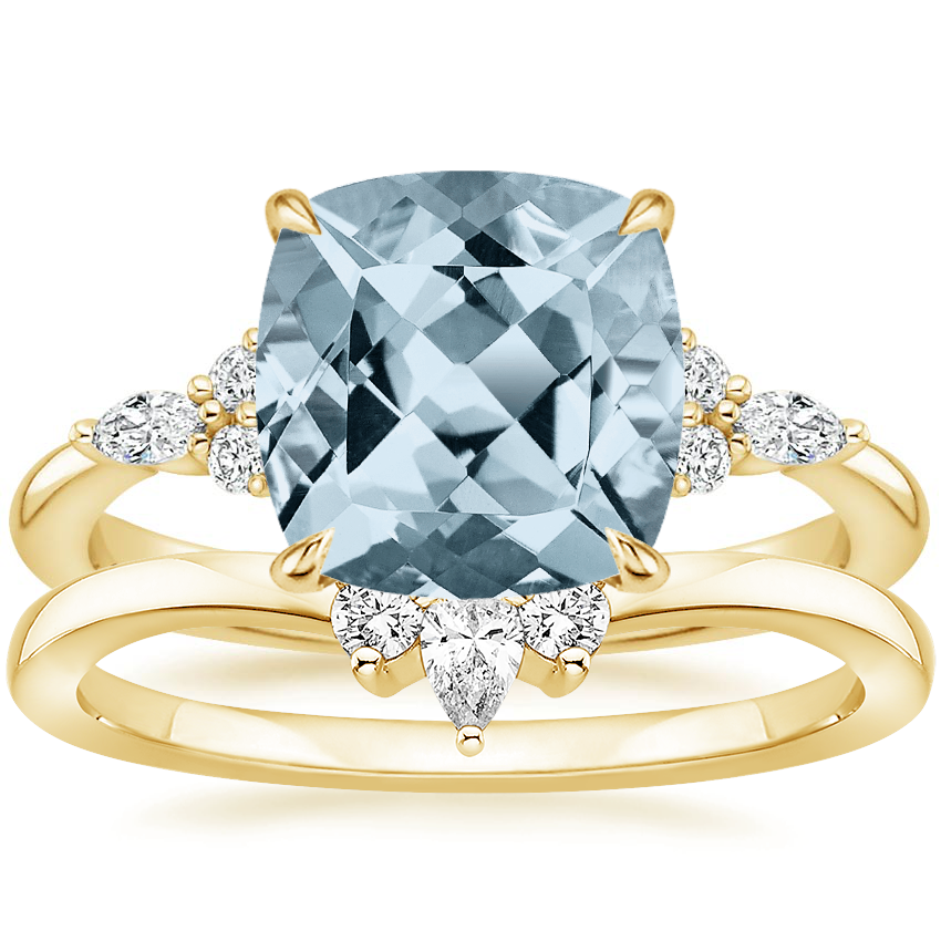 18KY Aquamarine Nadia Diamond Bridal Set, top view