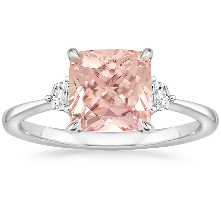 18K White Gold Shield Cut Three Stone Diamond Ring, large top view