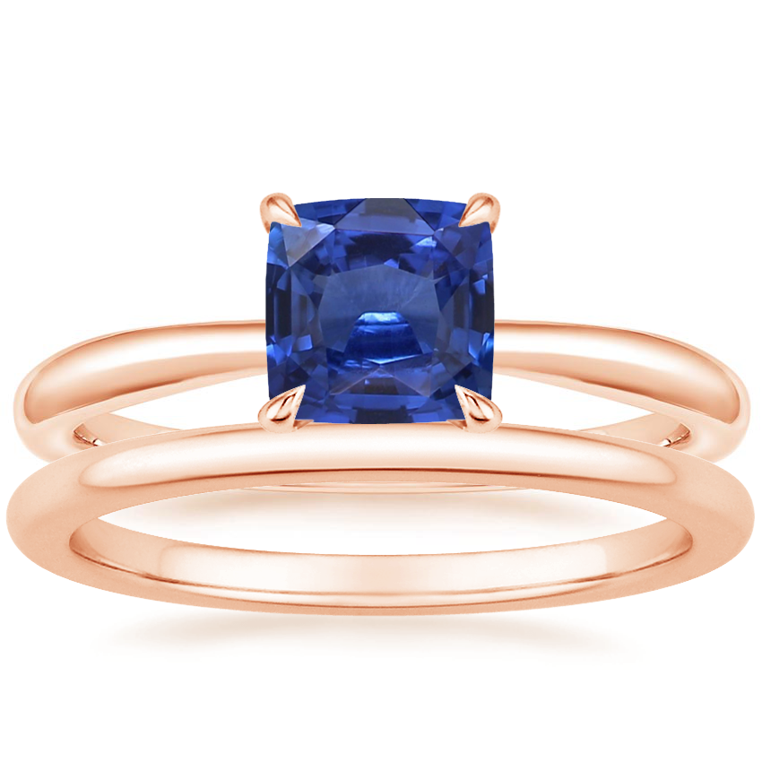 14K Rose Gold Freesia Ring with Petite Comfort Fit Wedding Ring