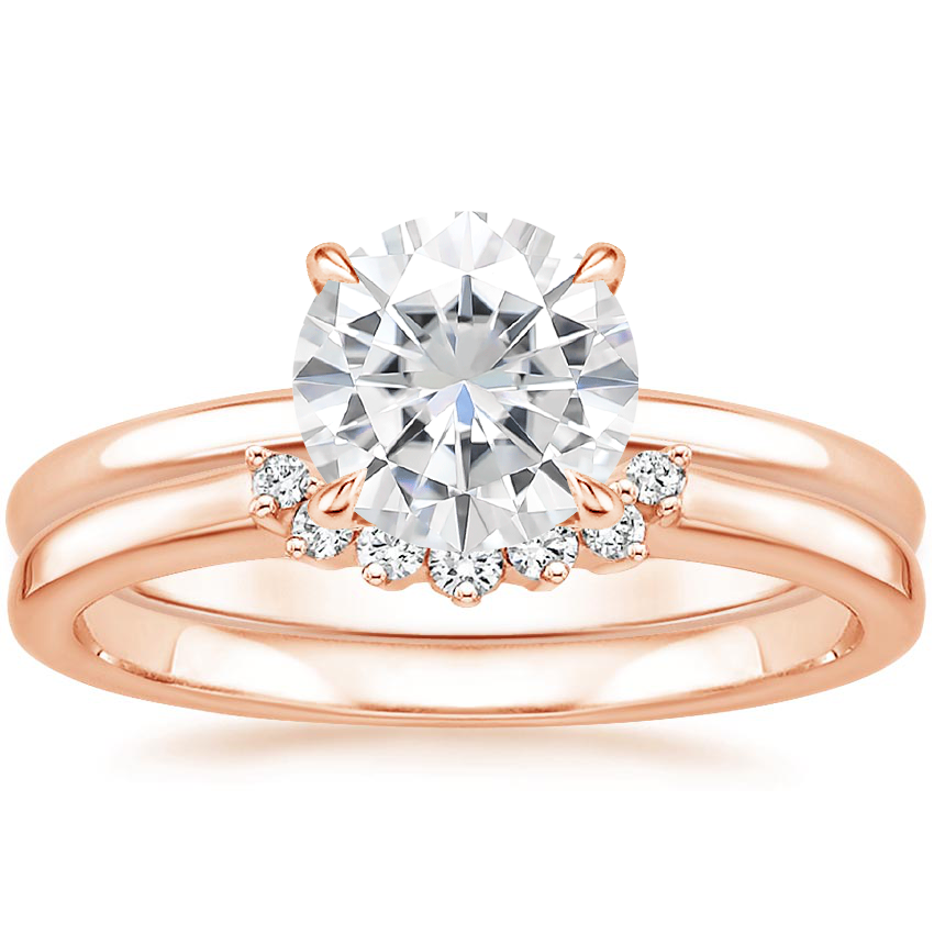 14KR Moissanite Elodie Ring with Crescent Diamond Ring, top view