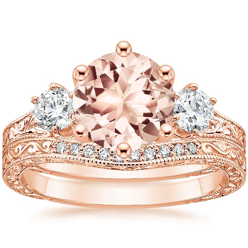 14KR Morganite Three Stone Hudson Bridal Set (1/3 ct. tw.), top view
