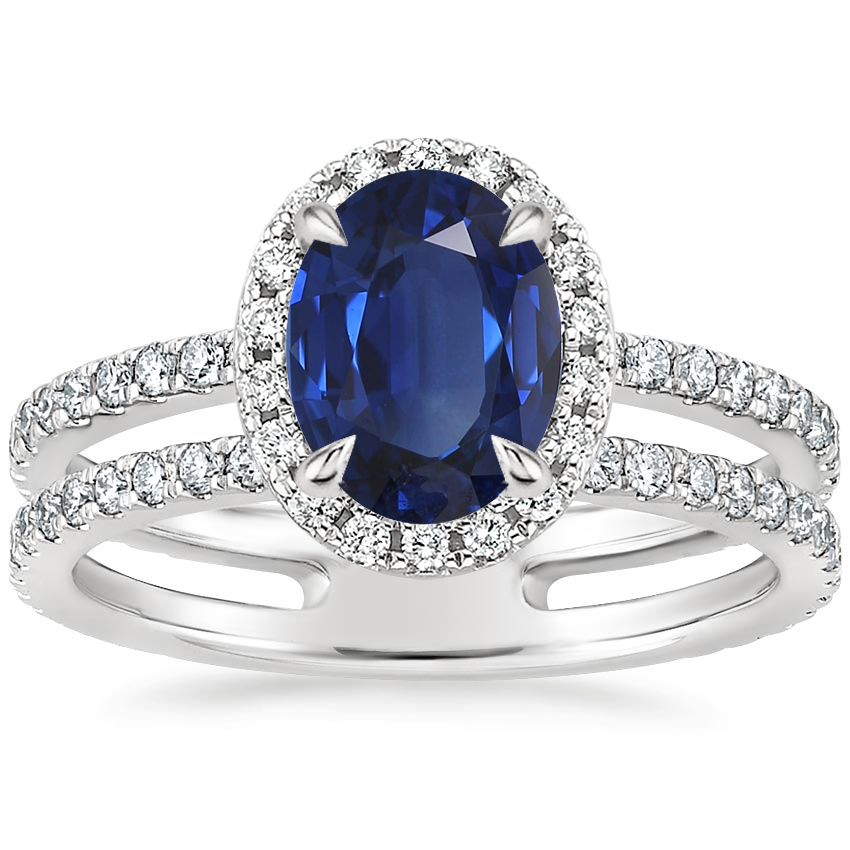 Sapphire Linnia Halo Diamond Ring (2/3 ct. tw.) in 18K White Gold