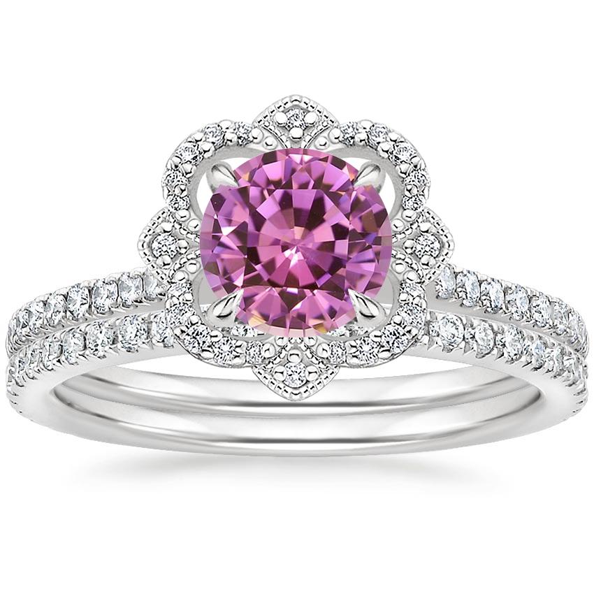 18KW Sapphire Reina Diamond Ring with Luxe Ballad Diamond Ring (1/4 ct. tw.), top view