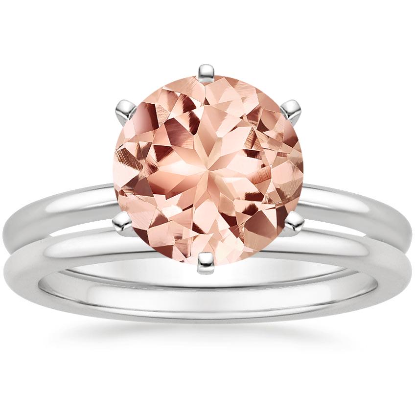 18KW Morganite Six-Prong Petite Comfort Fit Bridal Set, top view
