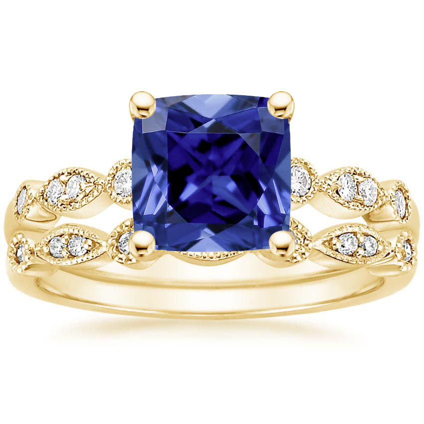 18KY Sapphire Tiara Diamond Bridal Set (1/5 ct. tw.), top view