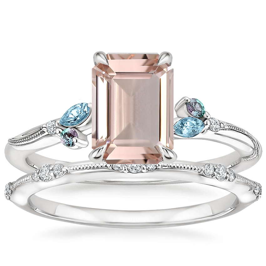 Platinum Camellia Indigo Milgrain Ring with Alena Diamond Ring