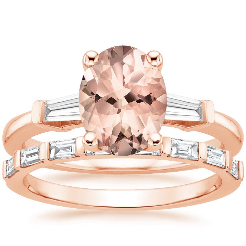 14KR Morganite Tapered Baguette Diamond Ring (1/5 ct. tw.) with Barre Diamond Ring (1/4 ct. tw.), top view