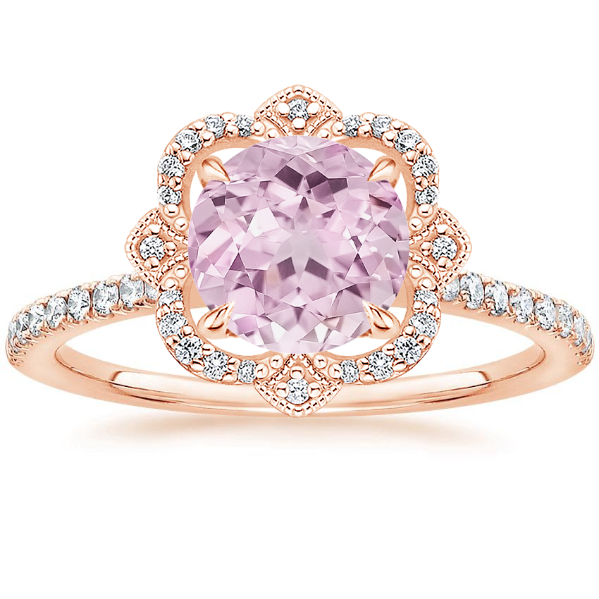 Lab Grown Sapphire Reina Halo Diamond Ring in 14K Rose Gold