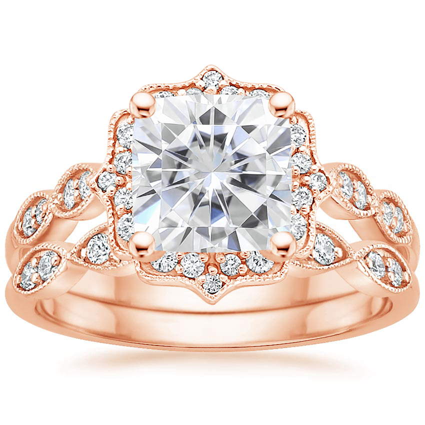 14KR Moissanite Cadenza Halo Diamond Bridal Set (1/4 ct. tw.), top view