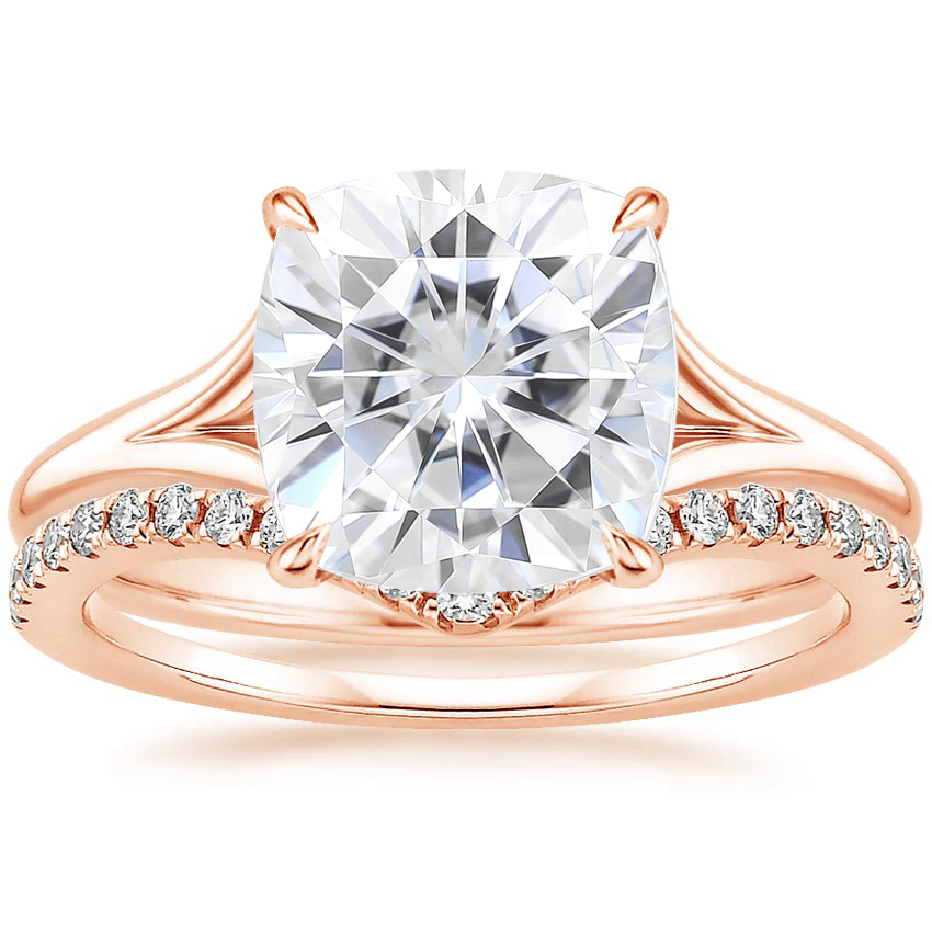 14KR Moissanite Reverie Ring with Flair Diamond Ring (1/6 ct. tw.), top view