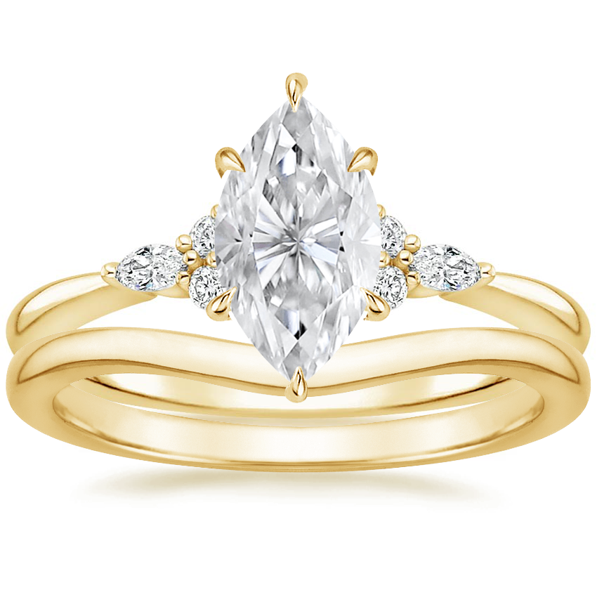 18K Yellow Gold Nadia Diamond Ring with Petite Curved Wedding Ring