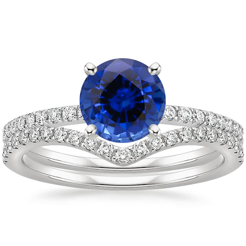 18KW Sapphire Ballad Diamond Ring (1/8 ct. tw.) with Flair Diamond Ring (1/6 ct. tw.), top view