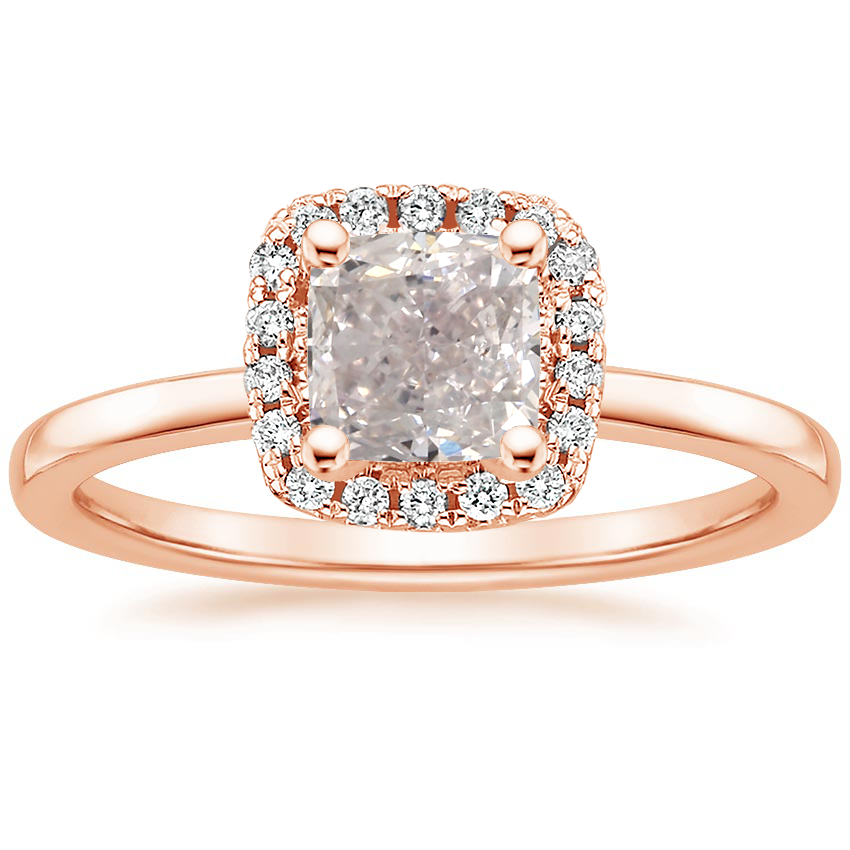 14K Rose Gold French Halo Diamond Ring, large top view