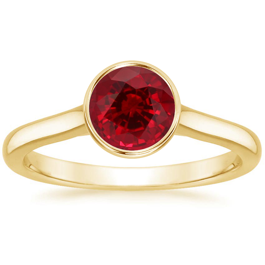 18K Yellow Gold Luna 2mm Bezel Ring, large top view