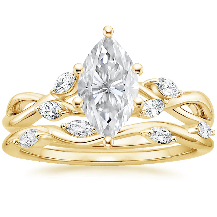 18K Yellow Gold Willow Diamond Ring (1/8 ct. tw.) with Winding Willow Diamond Ring (1/8 ct. tw.)