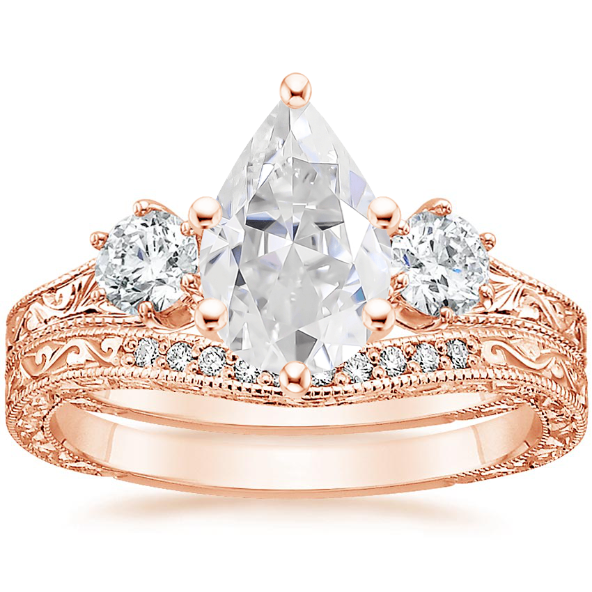 14KR Moissanite Three Stone Hudson Bridal Set (1/3 ct. tw.), top view