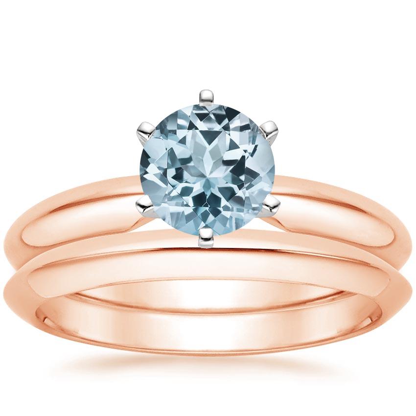 14KR Aquamarine Six-Prong Classic Bridal Set, top view