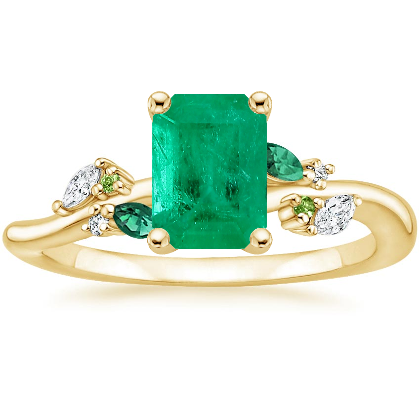 18K Yellow Gold Arden Diamond Ring with Lab Emerald Accents, large top view