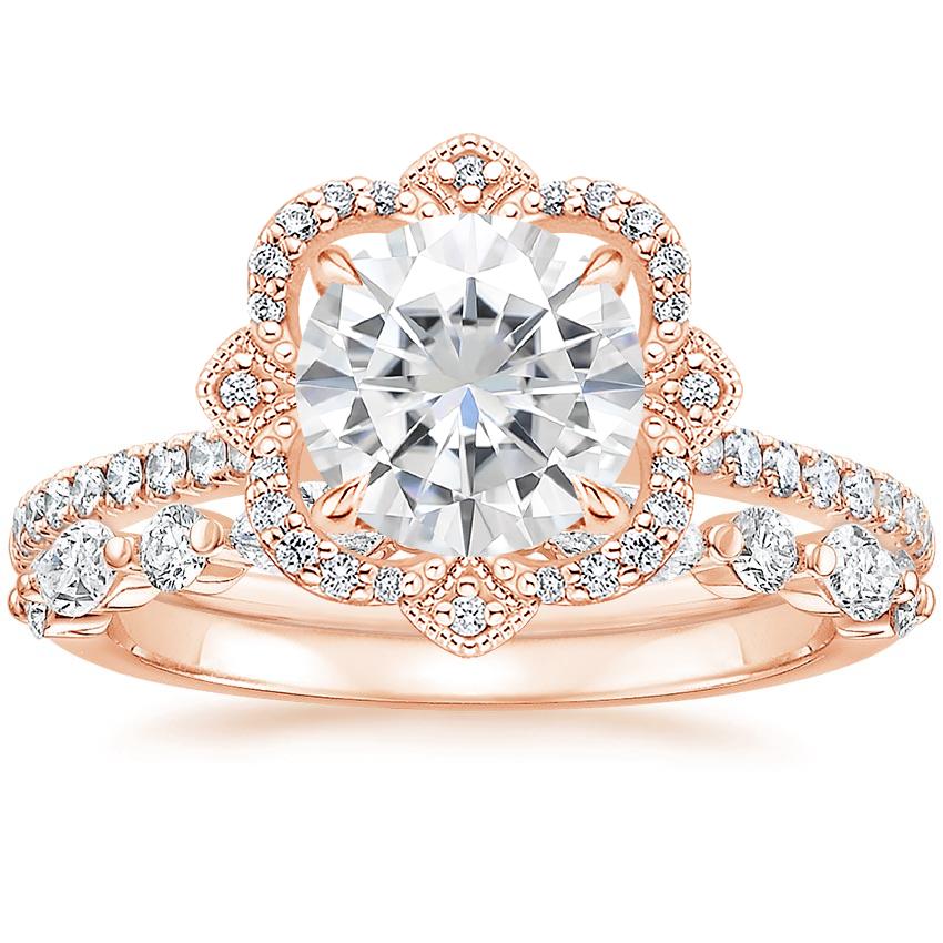 14KR Moissanite Reina Diamond Ring with Versailles Diamond Ring (3/8 ct. tw.), top view