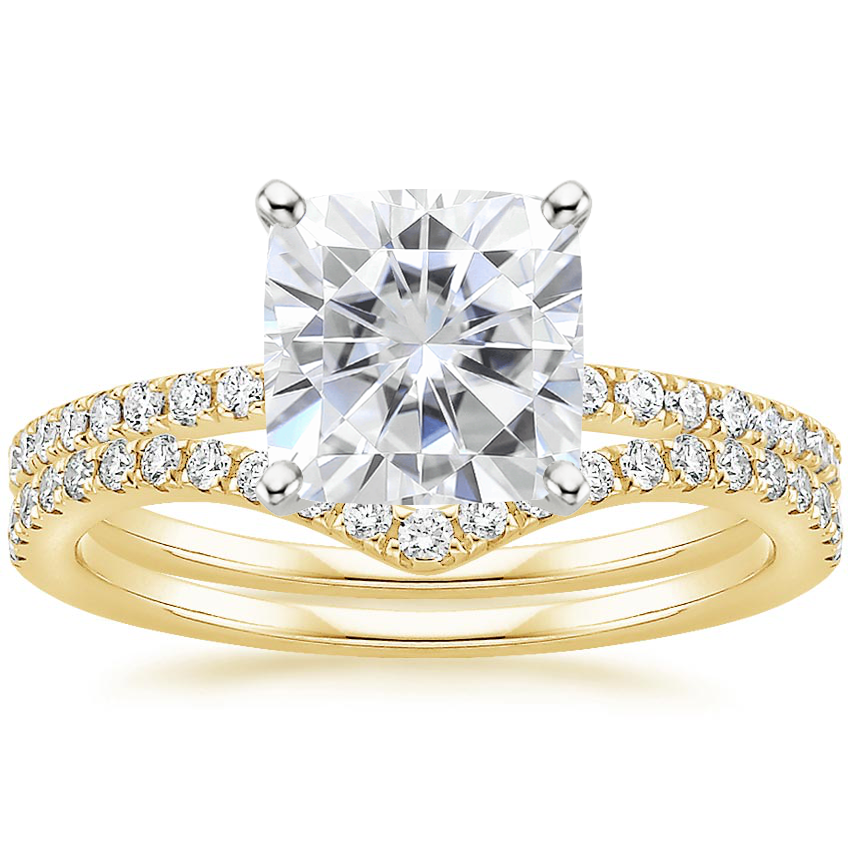 18KY Moissanite Ballad Diamond Ring (1/8 ct. tw.) with Flair Diamond Ring (1/6 ct. tw.), top view