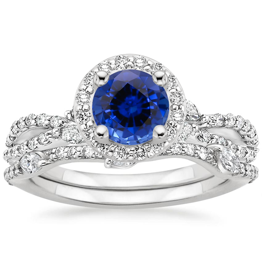 18KW Sapphire Luxe Willow Halo Diamond Bridal Set (5/8 ct. tw.), top view