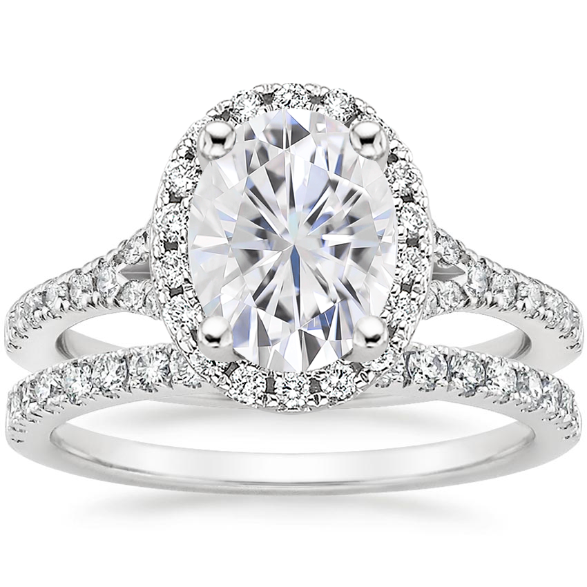 18KW Moissanite Joy Diamond Ring (1/3 ct. tw.) with Bliss Diamond Ring (1/5 ct. tw.), top view