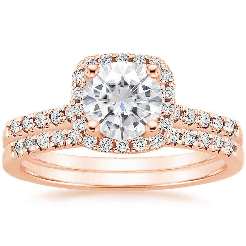14KR Moissanite Odessa Diamond Ring (1/5 ct. tw.) with Sonora Diamond Ring (1/8 ct. tw.), top view