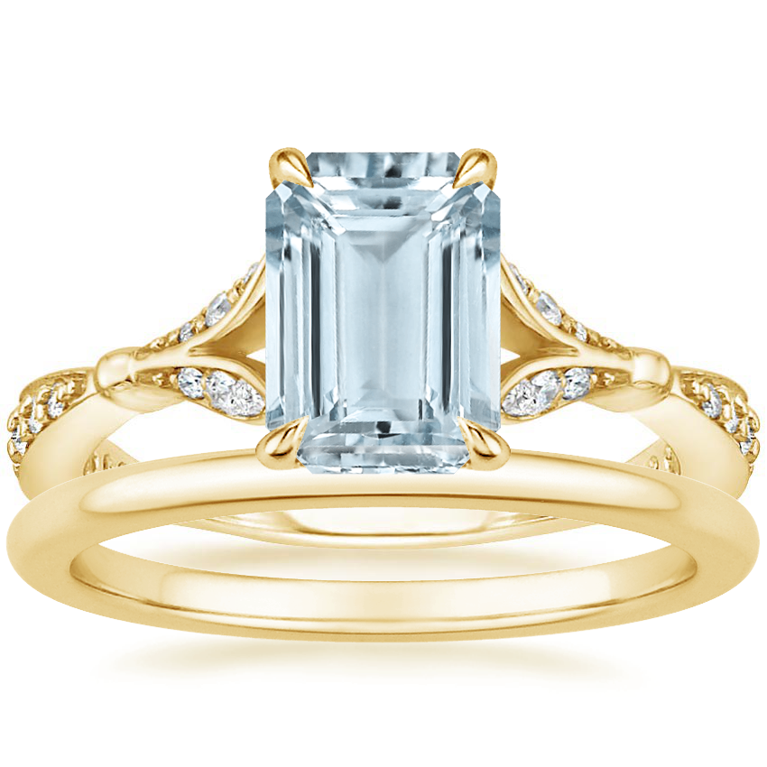 18K Yellow Gold Zinnia Diamond Ring 1 3 ct. tw. with Petite Comfort Fit Wedding Ring