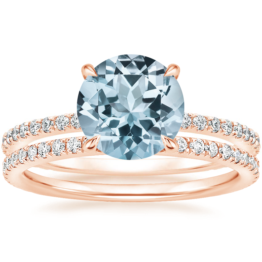 14KR Aquamarine Demi Diamond Ring with Luxe Ballad Diamond Ring, top view
