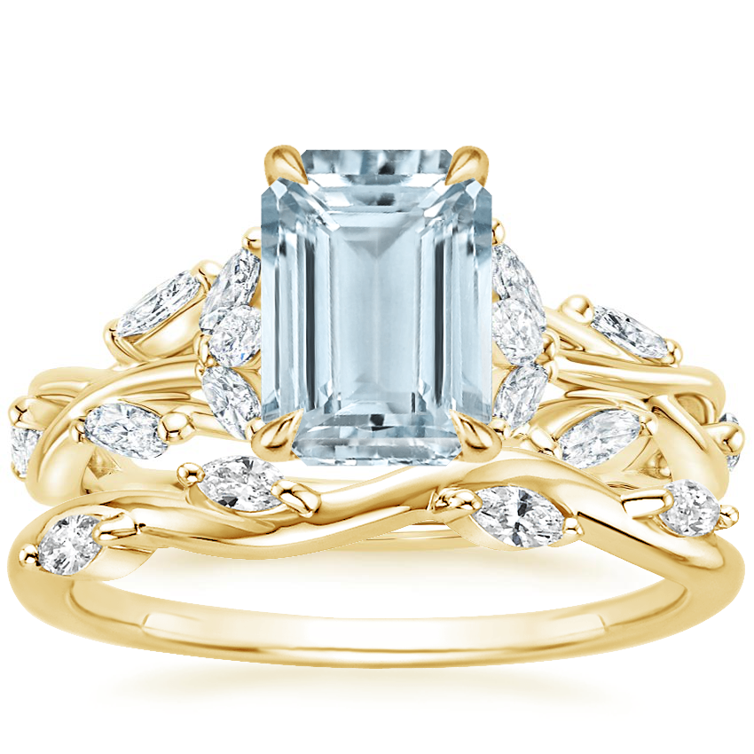 18K Yellow Gold Secret Garden Diamond Ring (1/2 ct. tw.) with Winding Willow Diamond Ring (1/8 ct. tw.)
