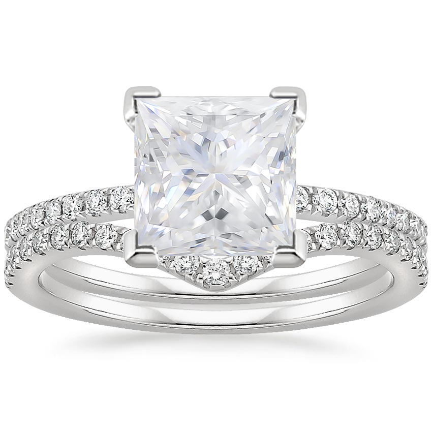 PT Moissanite Ballad Diamond Ring (1/8 ct. tw.) with Flair Diamond Ring (1/6 ct. tw.), top view