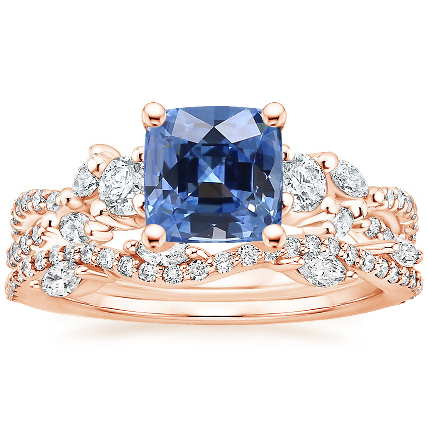 14K Rose Gold Three Stone Luxe Willow Diamond Ring with Luxe Winding Willow Diamond Ring