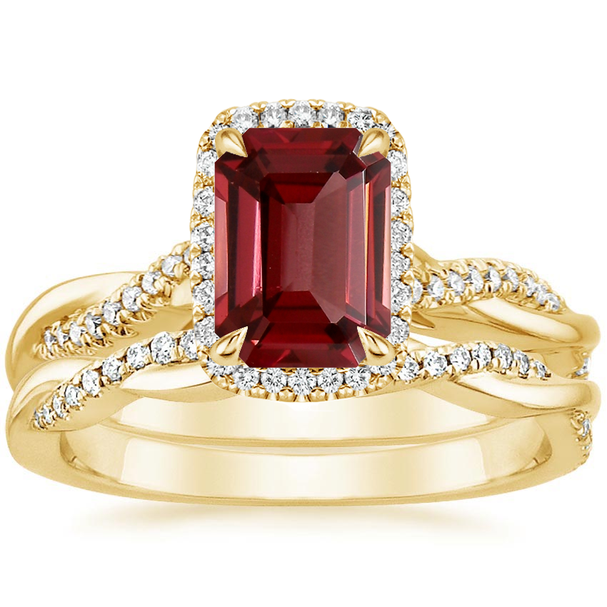 18K Yellow Gold Petite Twisted Vine Halo Diamond Bridal Set (1/3 ct. tw.)