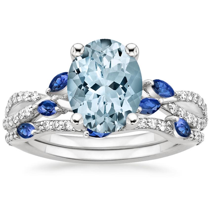 PT Aquamarine Luxe Willow Sapphire and Diamond Bridal Set (1/4 ct. tw.), top view