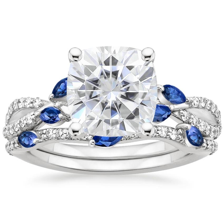 18KW Moissanite Luxe Willow Sapphire and Diamond Bridal Set (1/4 ct. tw.), top view