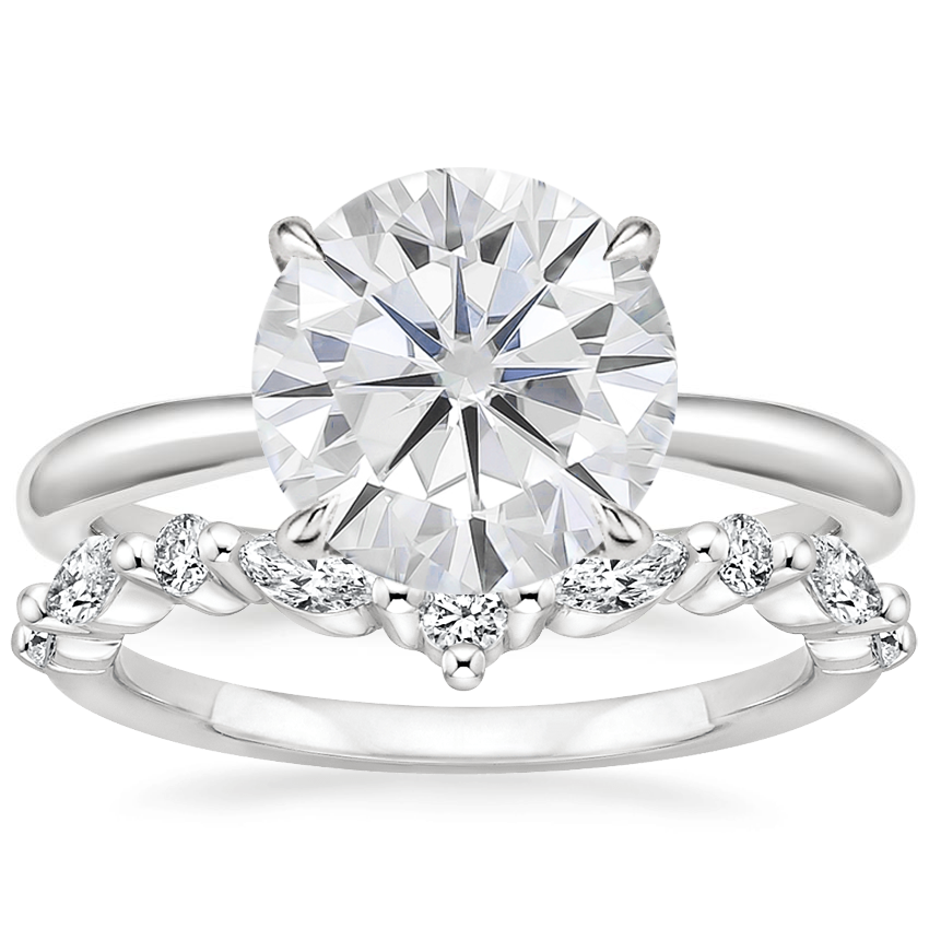 18KW Moissanite Freesia Ring with Curved Versailles Diamond Ring, top view