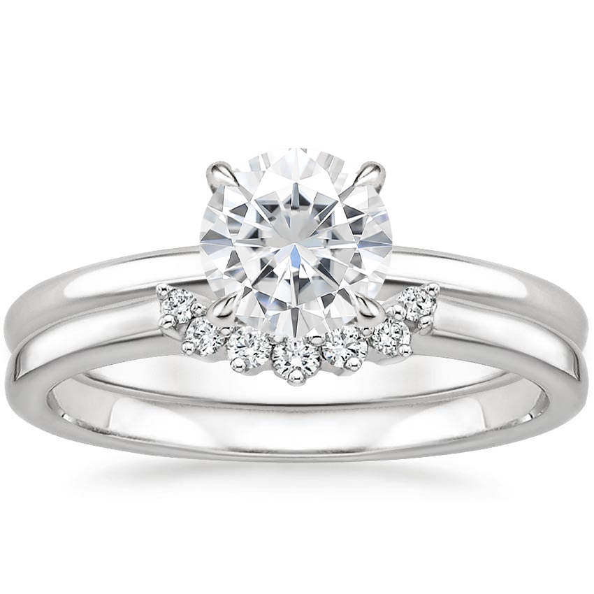 PT Moissanite Elodie Ring with Crescent Diamond Ring, top view