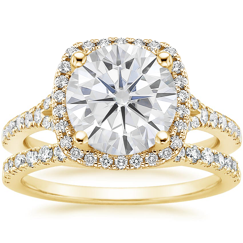 18KY Moissanite Joy Diamond Ring (1/3 ct. tw.) with Bliss Diamond Ring (1/5 ct. tw.), top view