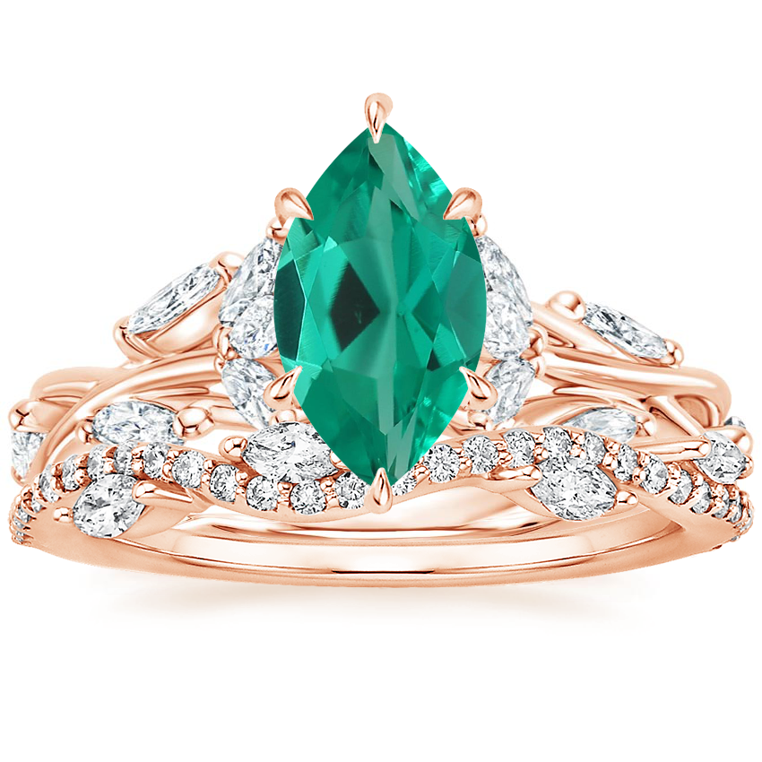 14K Rose Gold Secret Garden Diamond Ring (1/2 ct. tw.) with Luxe Winding Willow Diamond Ring (1/4 ct. tw.)