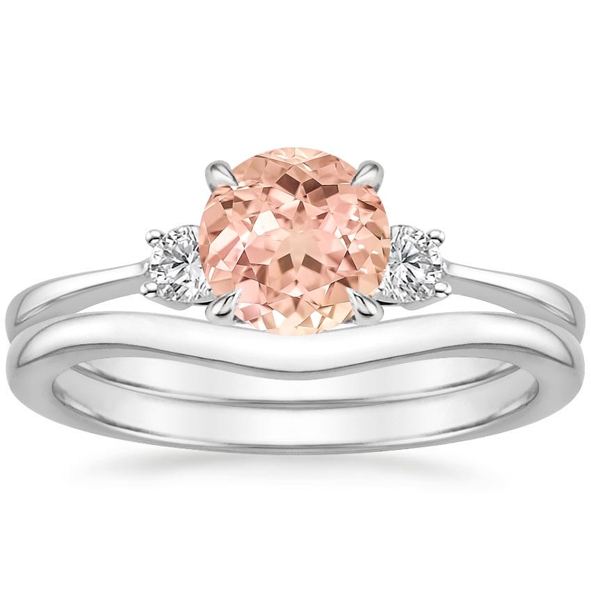 Platinum Selene Diamond Ring (1/10 ct. tw.) with Petite Curved Wedding Ring