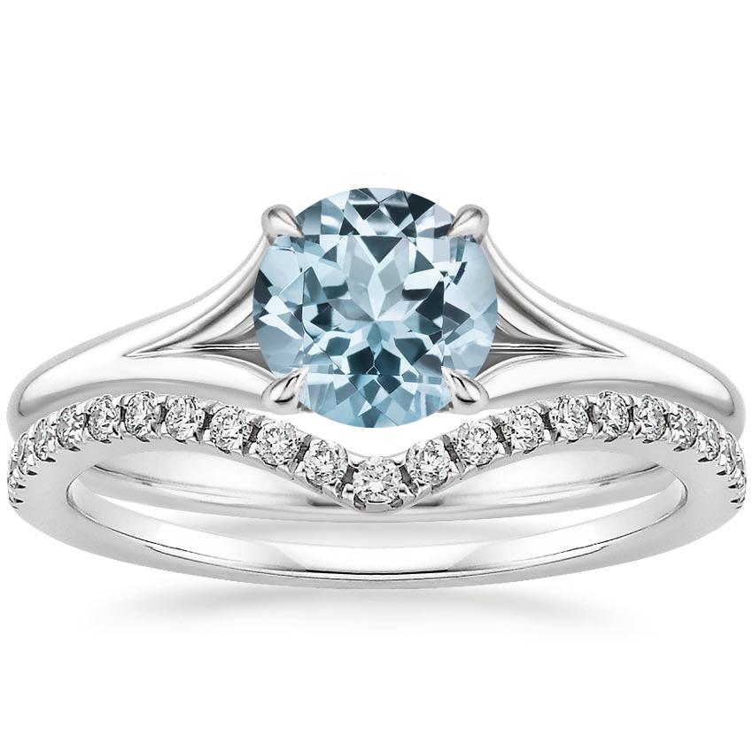 18KW Aquamarine Reverie Ring with Flair Diamond Ring (1/6 ct. tw.), top view