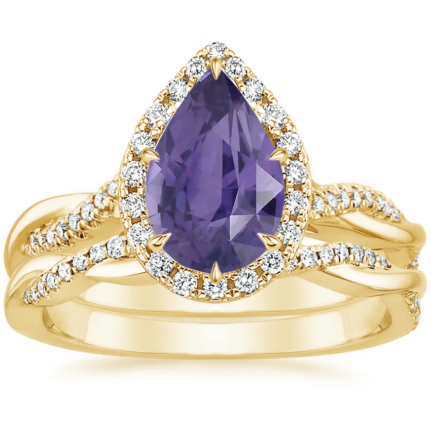 18K Yellow Gold Petite Twisted Vine Halo Diamond Bridal Set (1/3 ct. tw.)